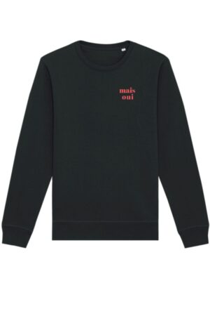 mais-oui-sweater-zwart-kleine-opdruk-rood.jpg